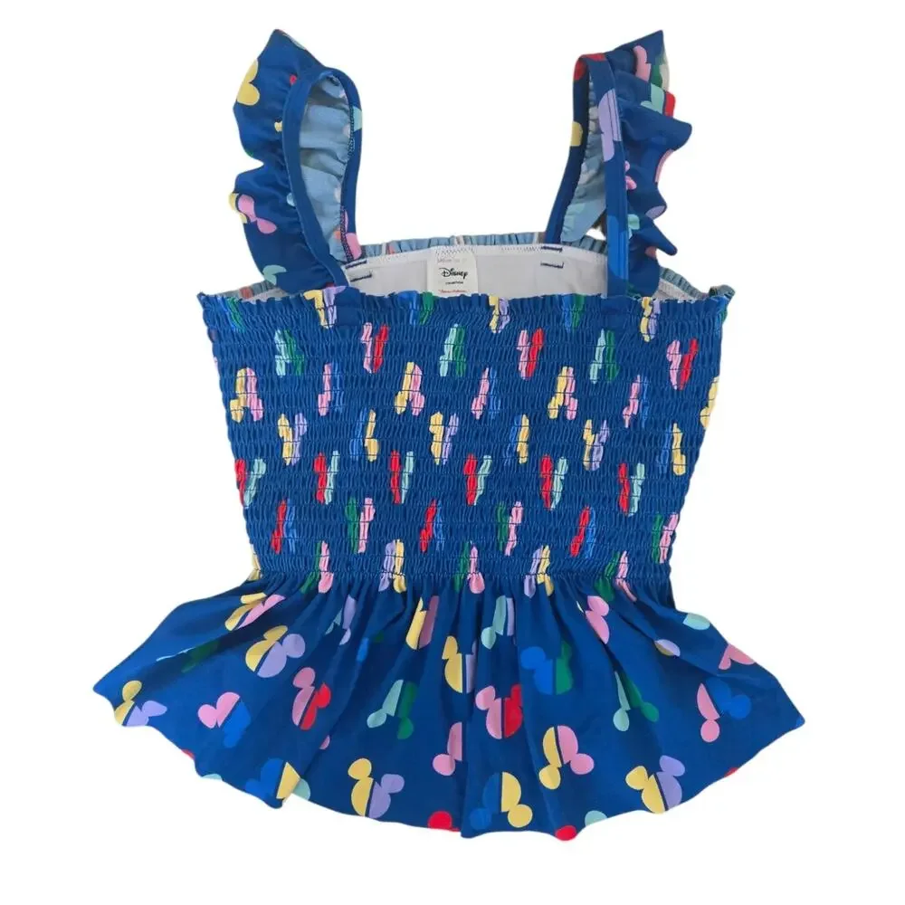 Disney x Hanna Andersson Girls Mickey Icon Smocked Swim Top Size 10